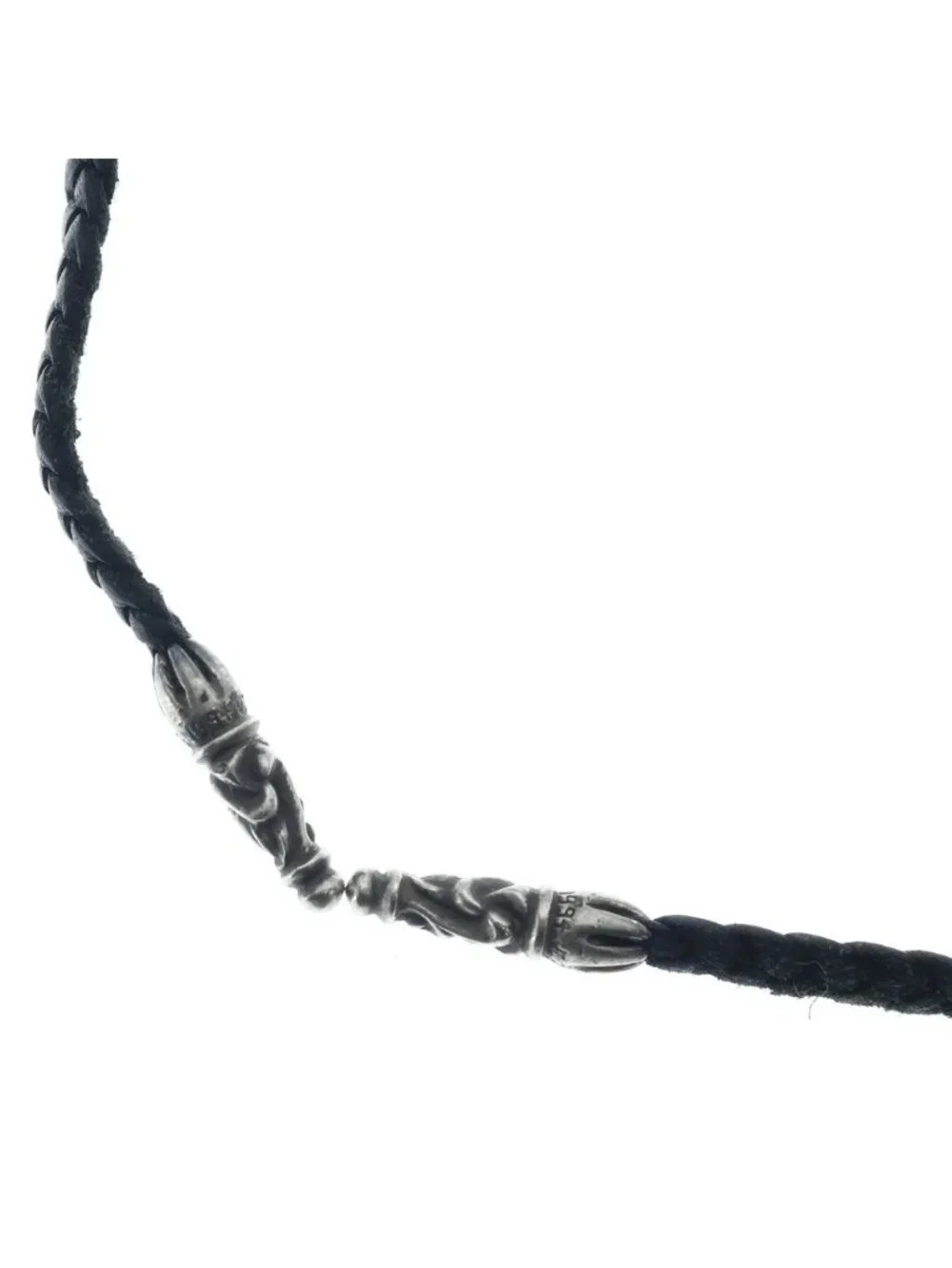 Chrome Hearts Leather Braid Scroll Blade Silver Necklace